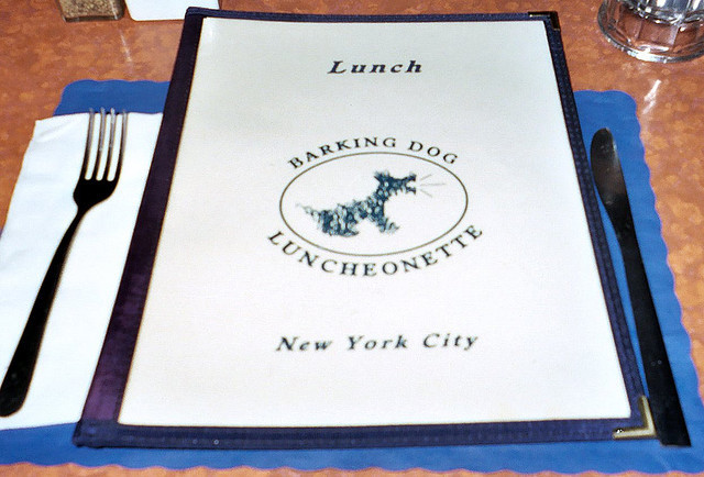 Barking Dog restaurant menu on table