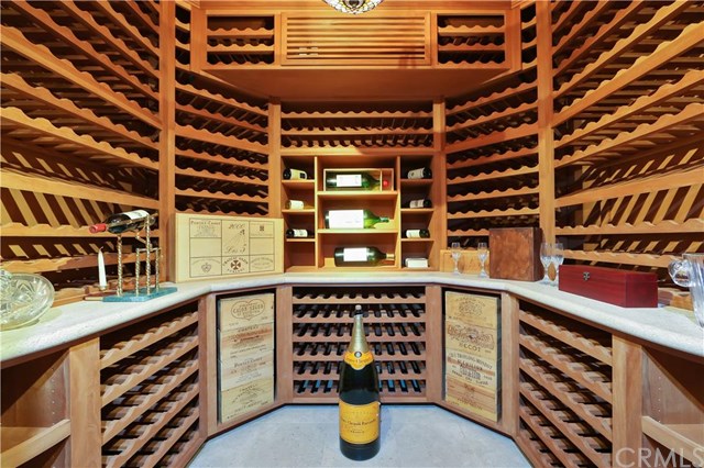 The 1,000+ bottle wine cellar in this Laguna Beach, CA property listed by Timothy Smith with Coldwell Banker Residential Brokerage is perfect for an oenophiles extensive collection and is almost a work of art.