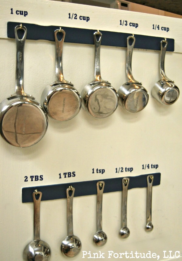 Hang measuring cups inside a cabinet door