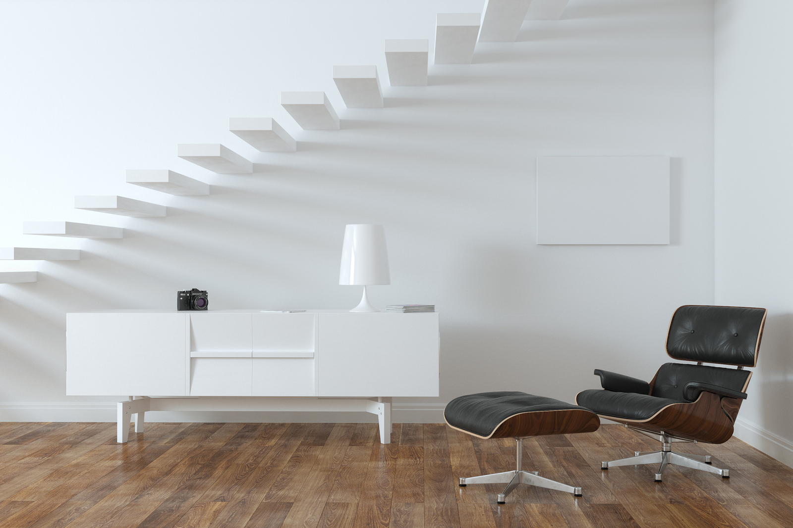 White Lounge Minimalistic Room With Upstairs (luxury interior)